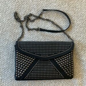 Embellished purse, gunmetal and black. Lip balm for size reference